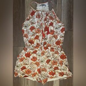 Womens Bailey blue Romper One Piece Tank Top Shorts Hawaiian Floral White Medium